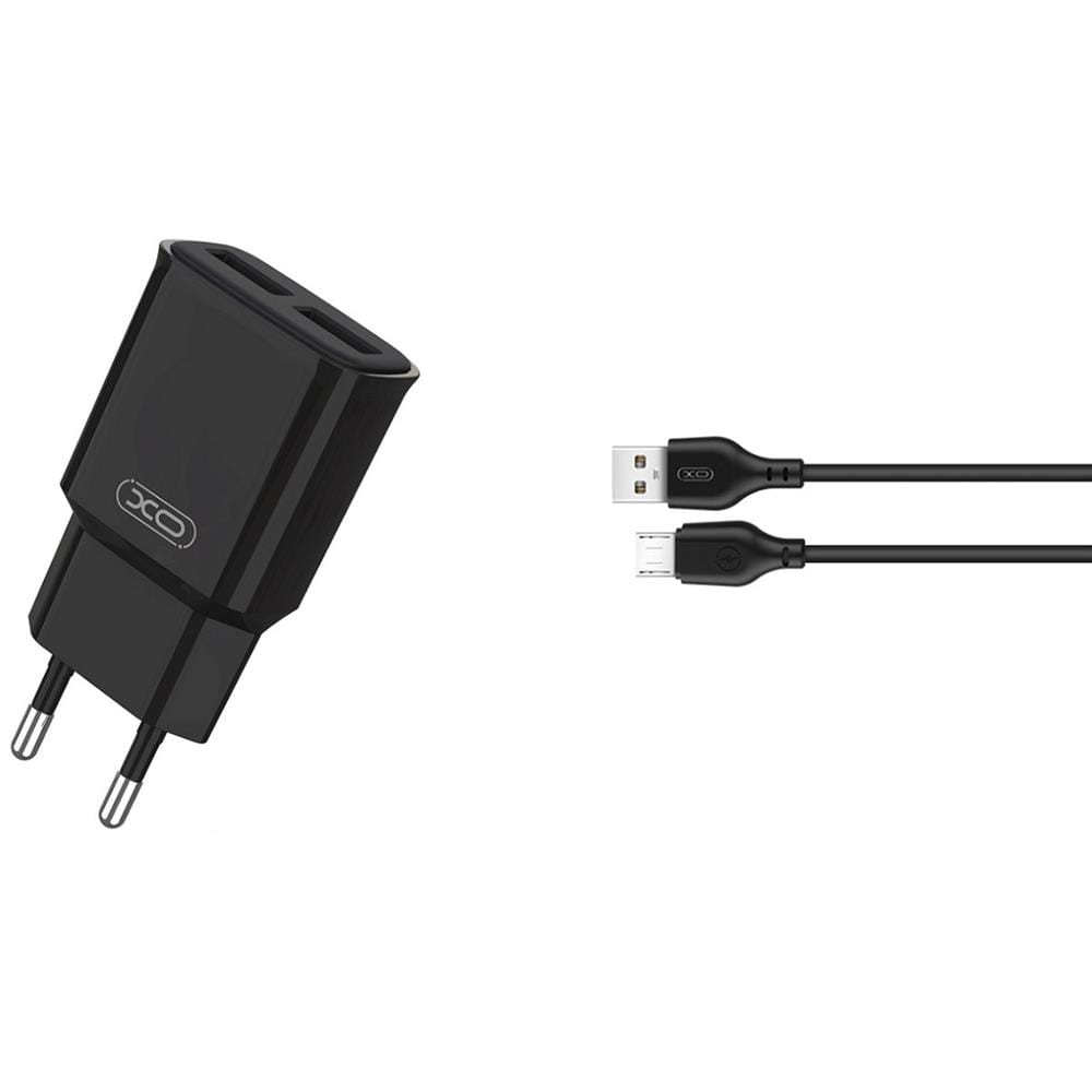 XO ładowarka sieciowa L92C 2x USB 2,4A czarna + kabel microUSB