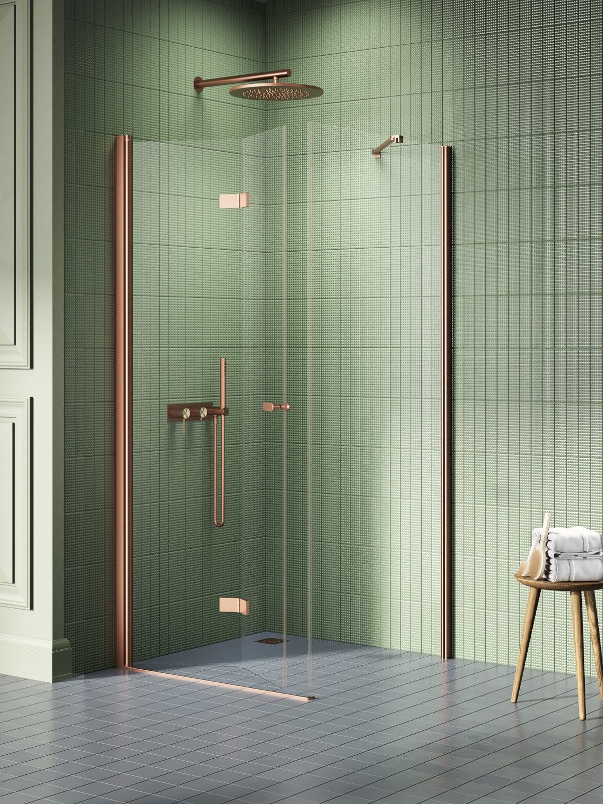 New Trendy New Soleo Copper Brushed kabina prysznicowa 70x80 cm prostokątna miedź szczotkowana/szkło przezroczyste K-2028
