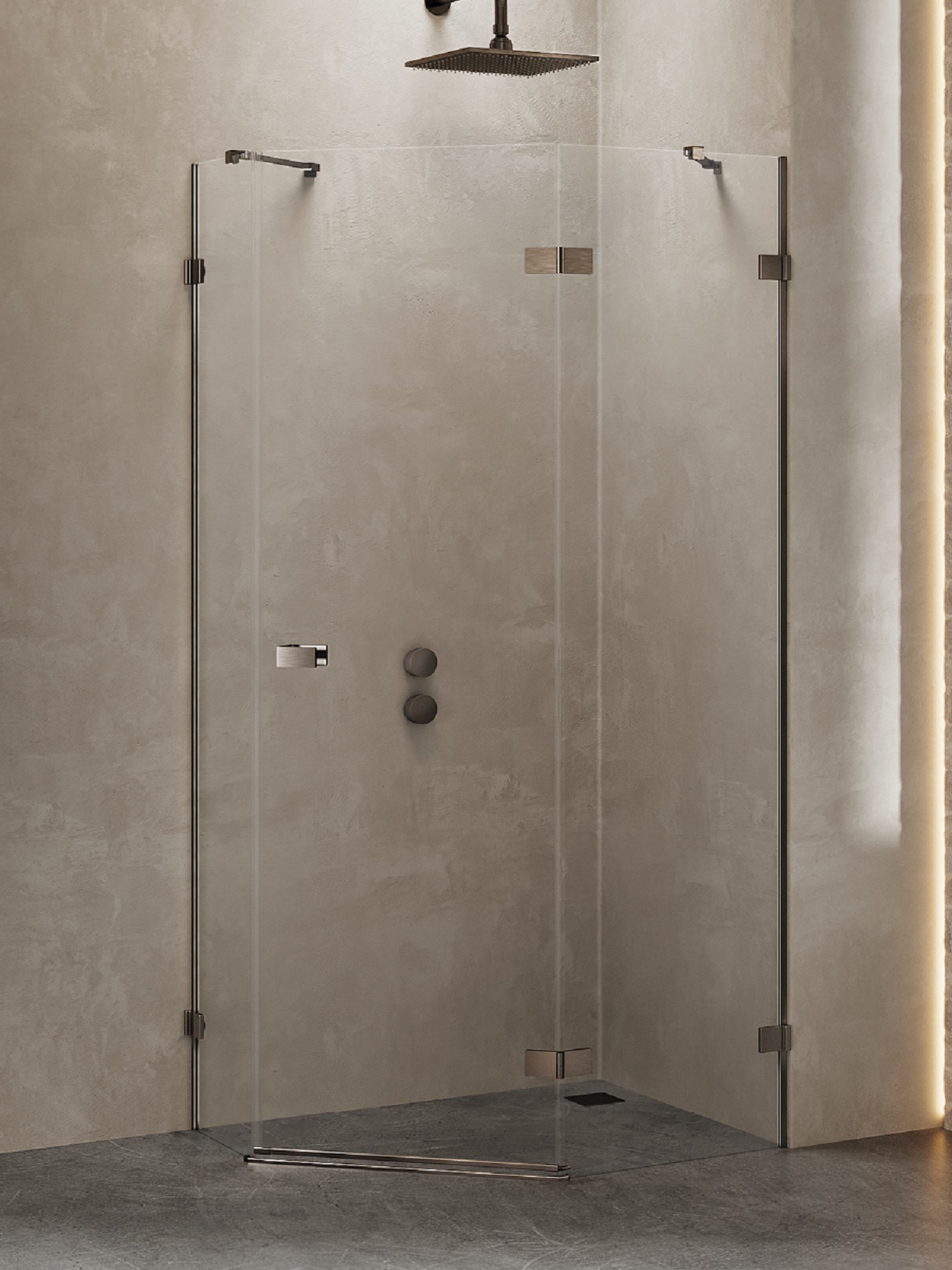 New Trendy Avexa kabina prysznicowa 100x80 cm pięciokątna prawa gunmetal szczotkowany/szkło przezroczyste EXK-3839
