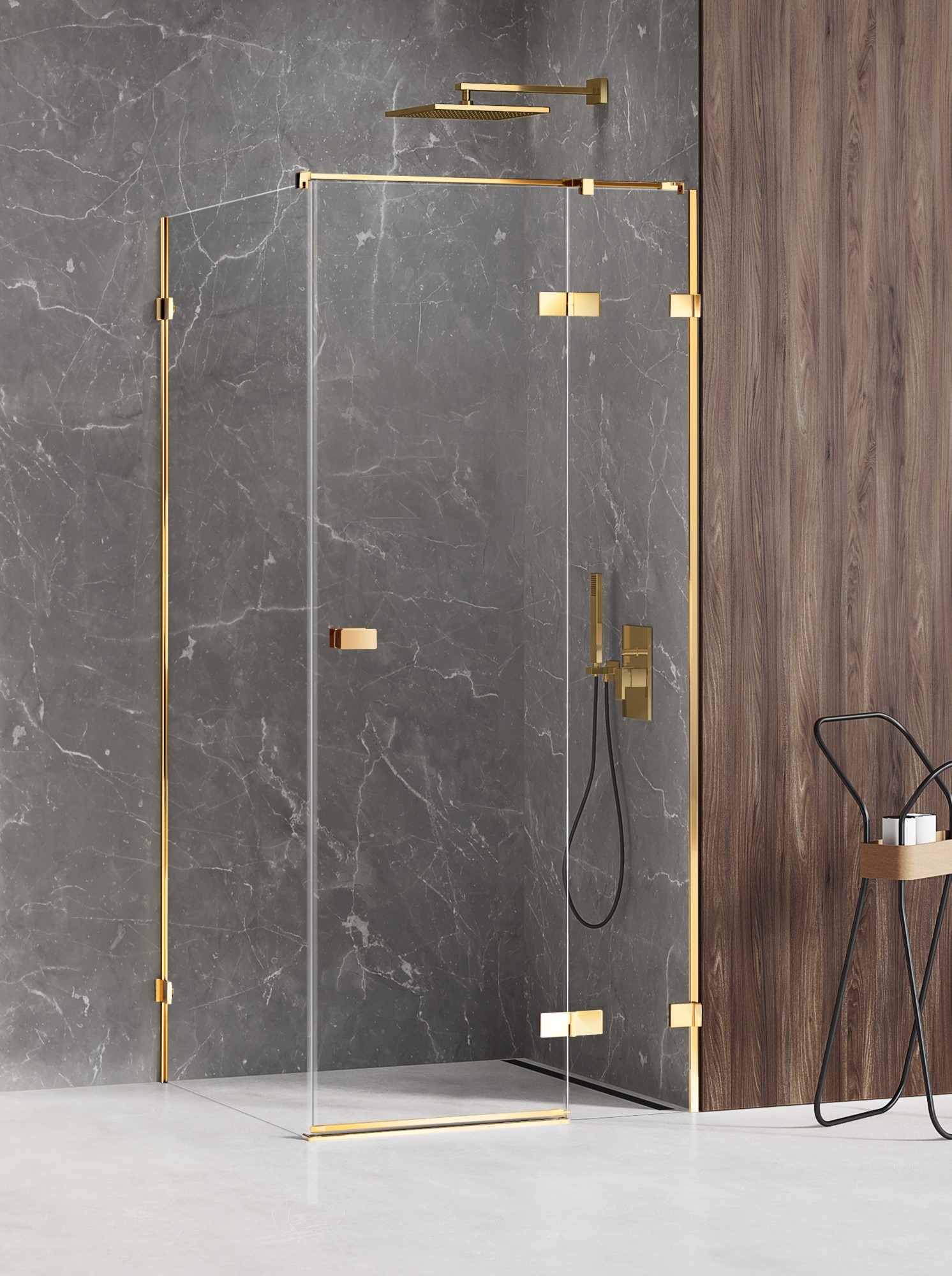 New Trendy Avexa Gold Shine kabina prysznicowa 90x70 cm prostokątna prawa złoty połysk/szkło przezroczyste EXK-1657
