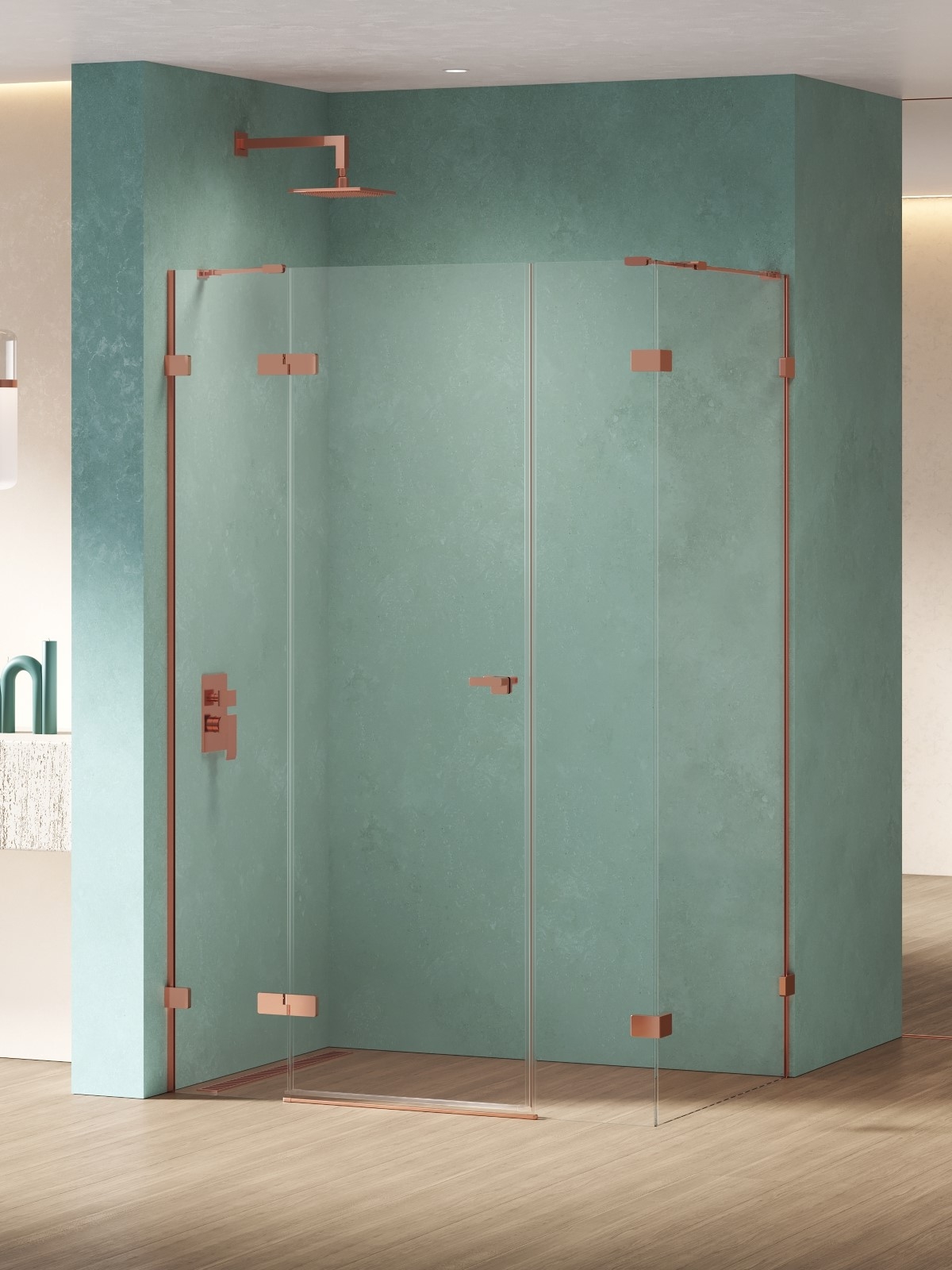 New Trendy Eventa Copper Shine kabina prysznicowa 110x80 cm prostokątna lewa miedź połysk/szkło przezroczyste EXK-6455