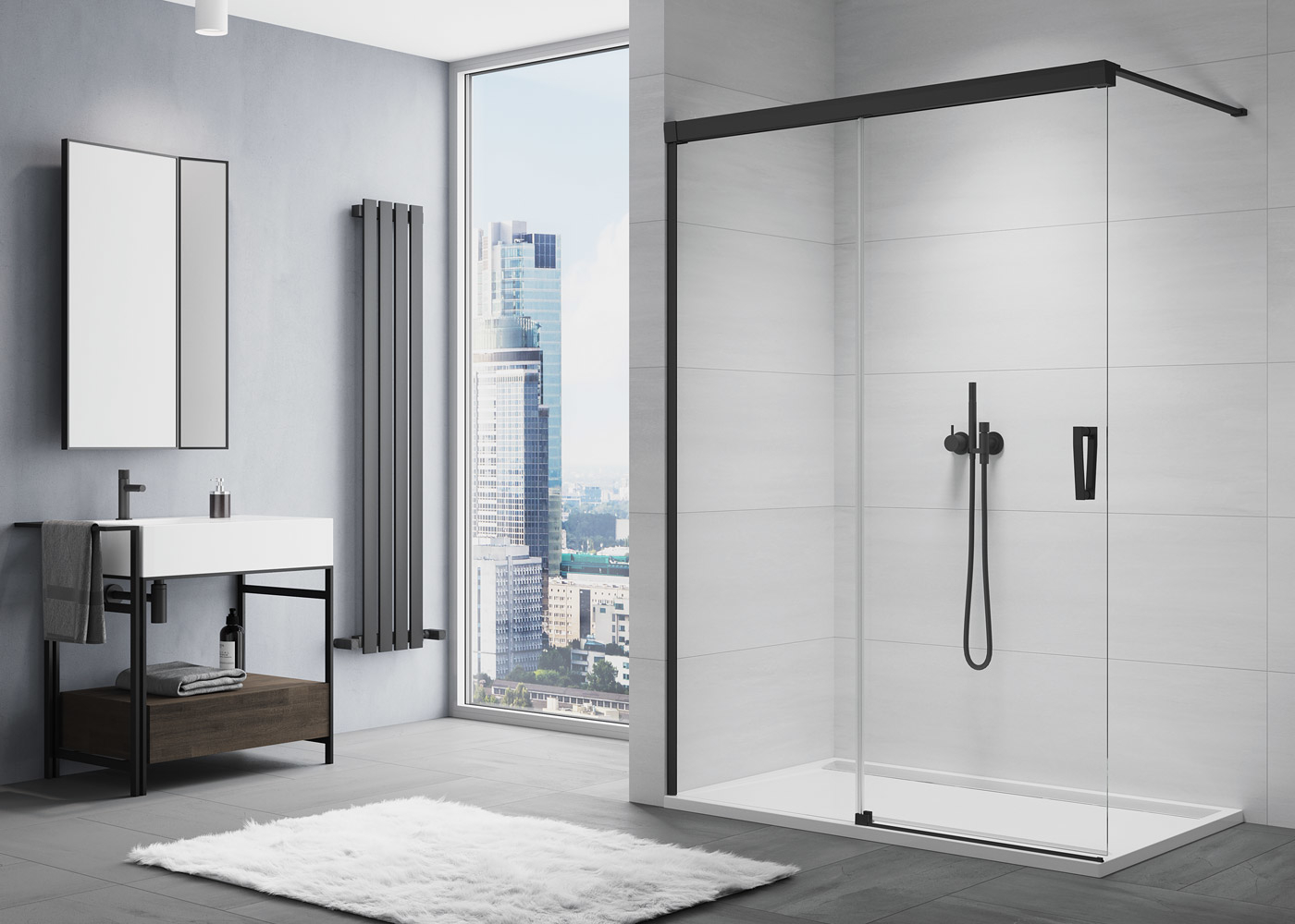 SanSwiss Cadura Walk-In ścianka prysznicowa 100 cm z elementem przesuwnym lewa czarny mat/szkło przezroczyste CAW2G1000607