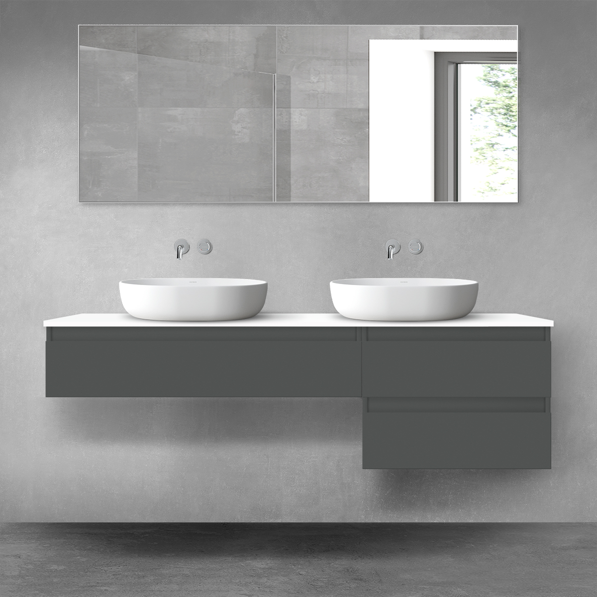 Oltens Vernal zestaw mebli łazienkowych 160 cm z blatem grafit mat/biały połysk 68330400 - Wysyłka w 24h