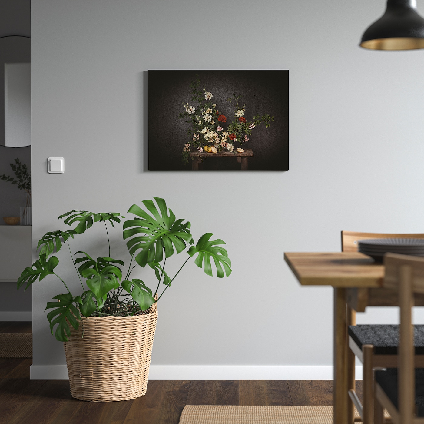 IKEA PJÄTTERYD obraz, kwiaty na czarnym tle, 70x50 cm