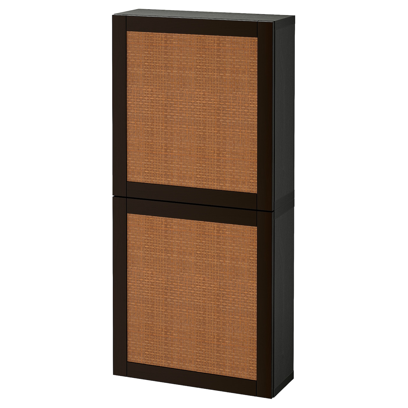 IKEA BESTÅ szafka śc/2 drzwi, czarnybrąz Studsviken/ciemnobrązowy wyplatana topola, 60x22x128 cm