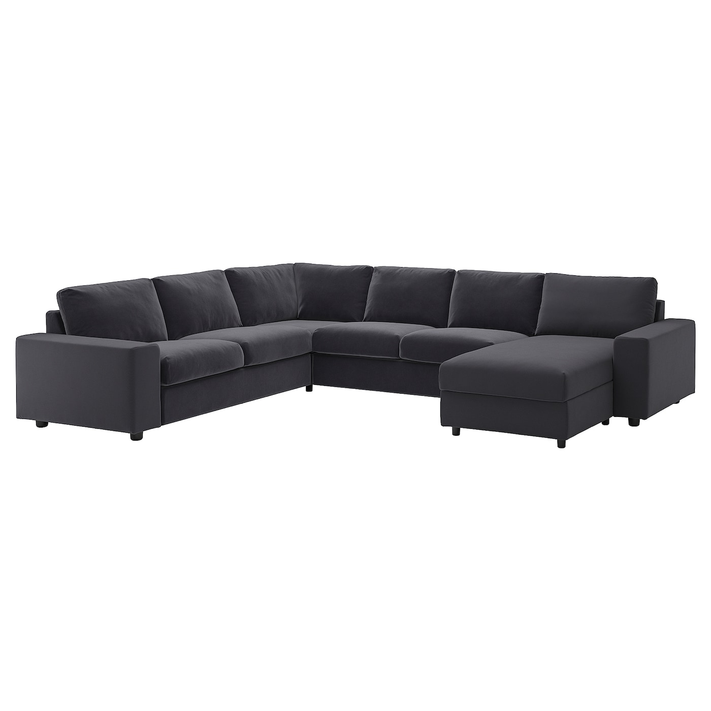 IKEA VIMLE narożna sofa rozkł. 5o z szezl, z szerokimi podłokietnikami/Djuparp ciemnoszary, Wysokość łóżka: 53 cm