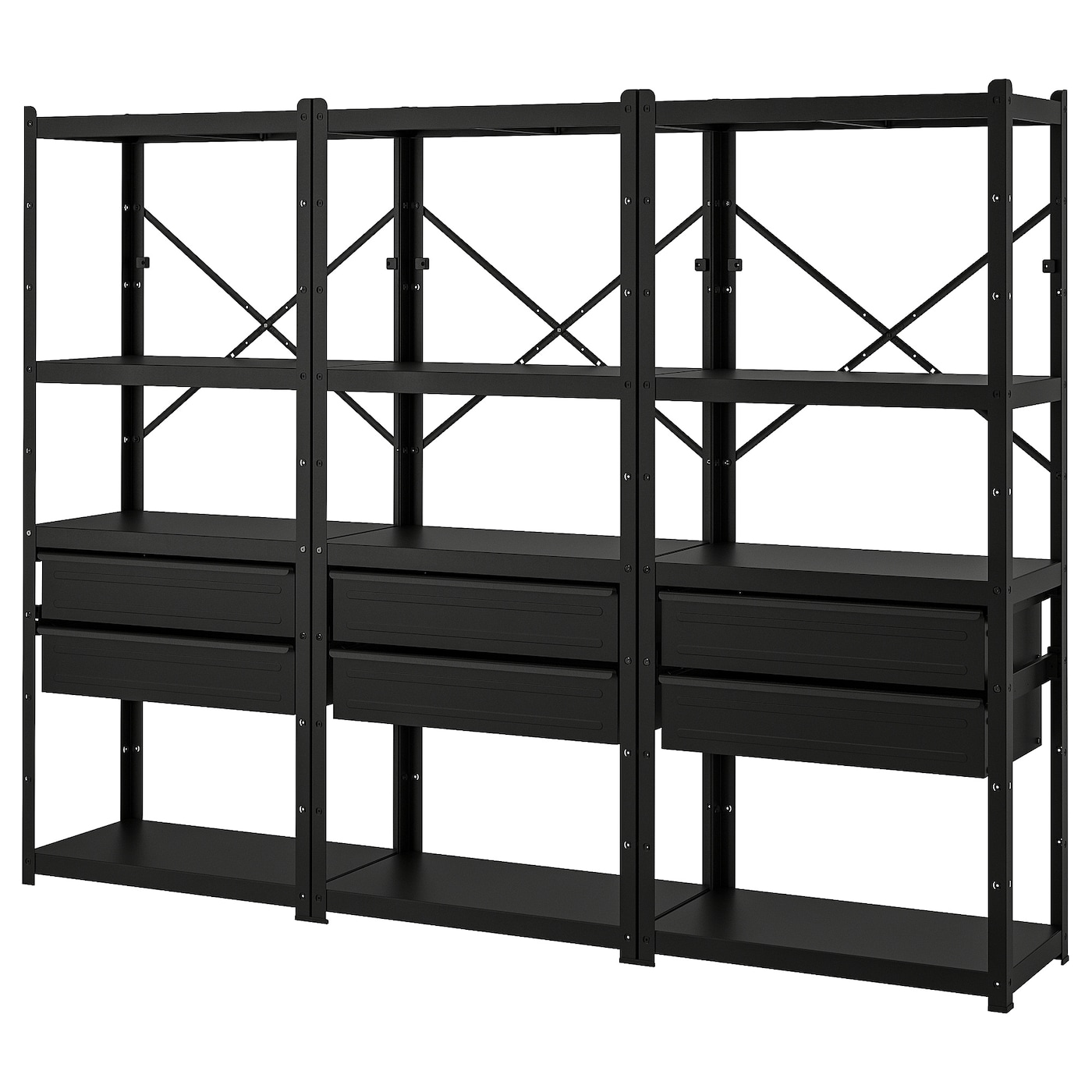 IKEA BROR regał z szufladami/półkami, czarny, 254x40x190 cm