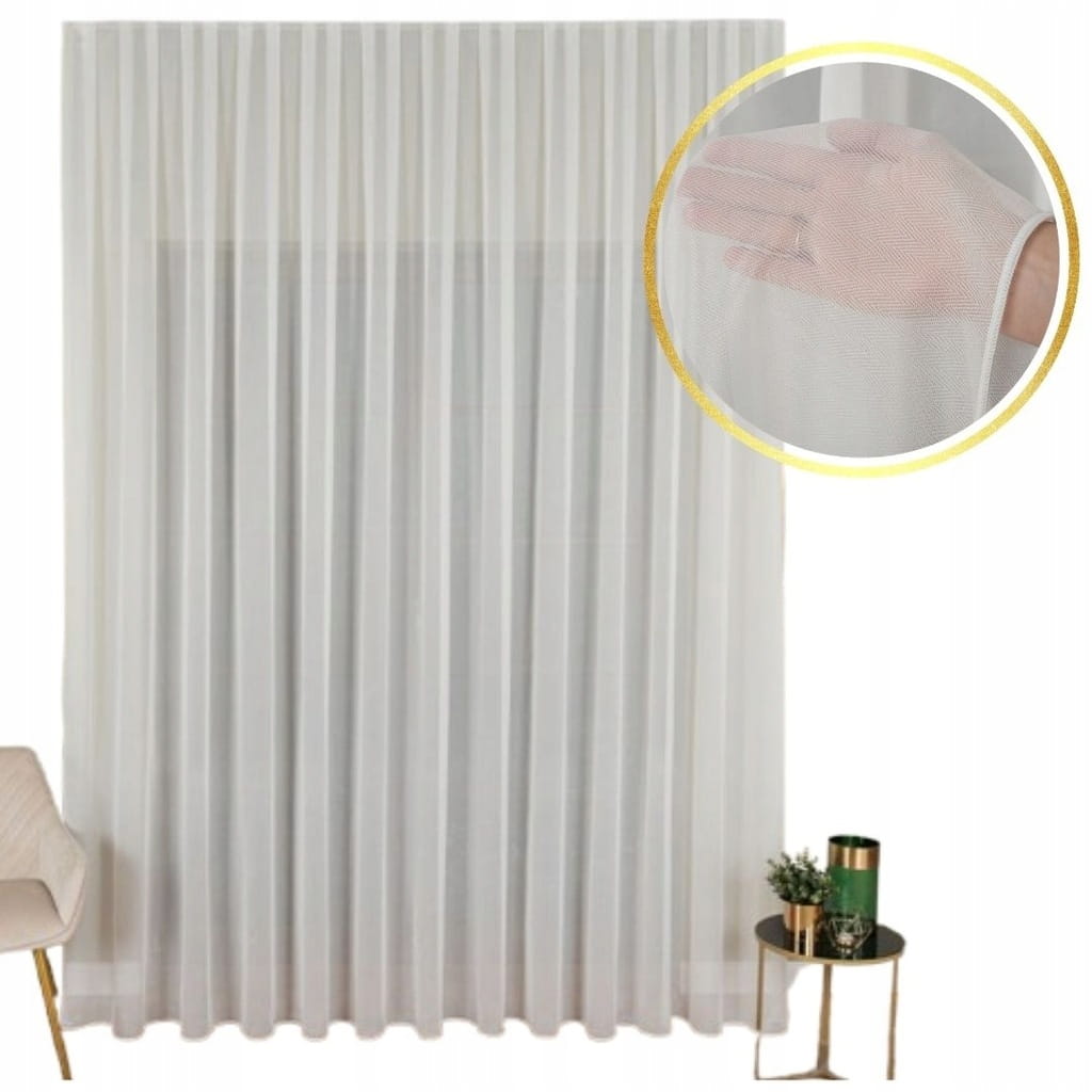 Firanka biała fantazyjna w jodełkę z ołowianką 230x850cm szyta na wymiar