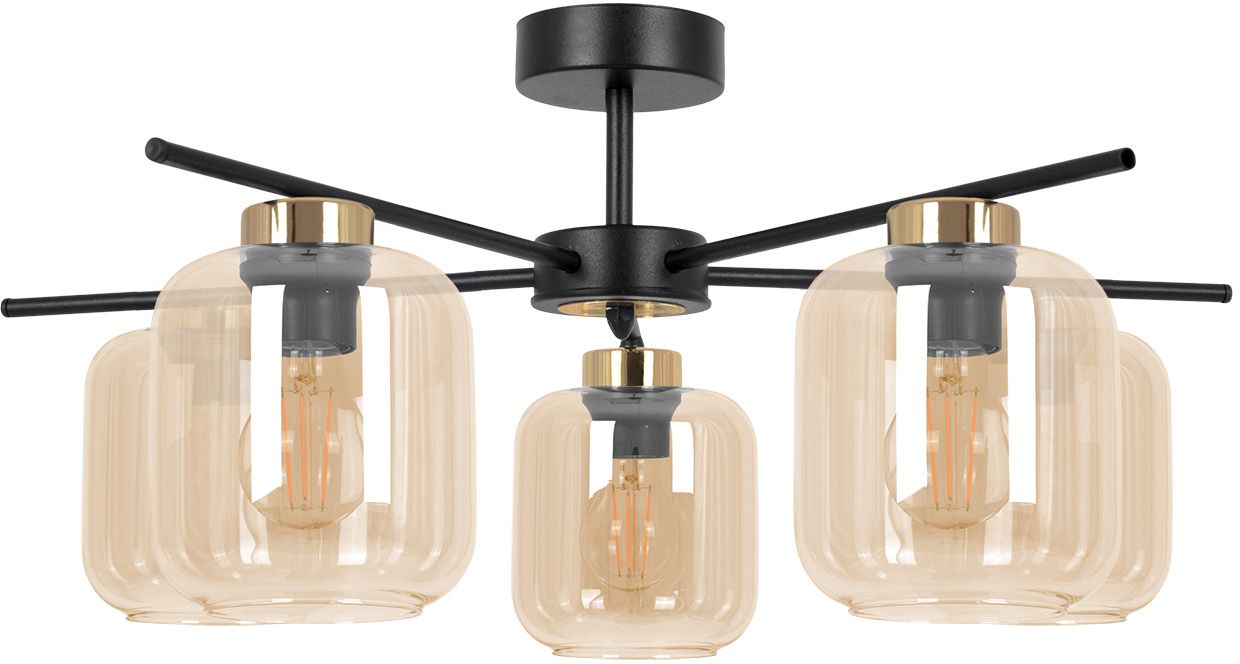 Darmowa Dostawa - Lampa podsufitowa 5x15 W czarna-złota-bursztynowa Kaja Iga K5512
