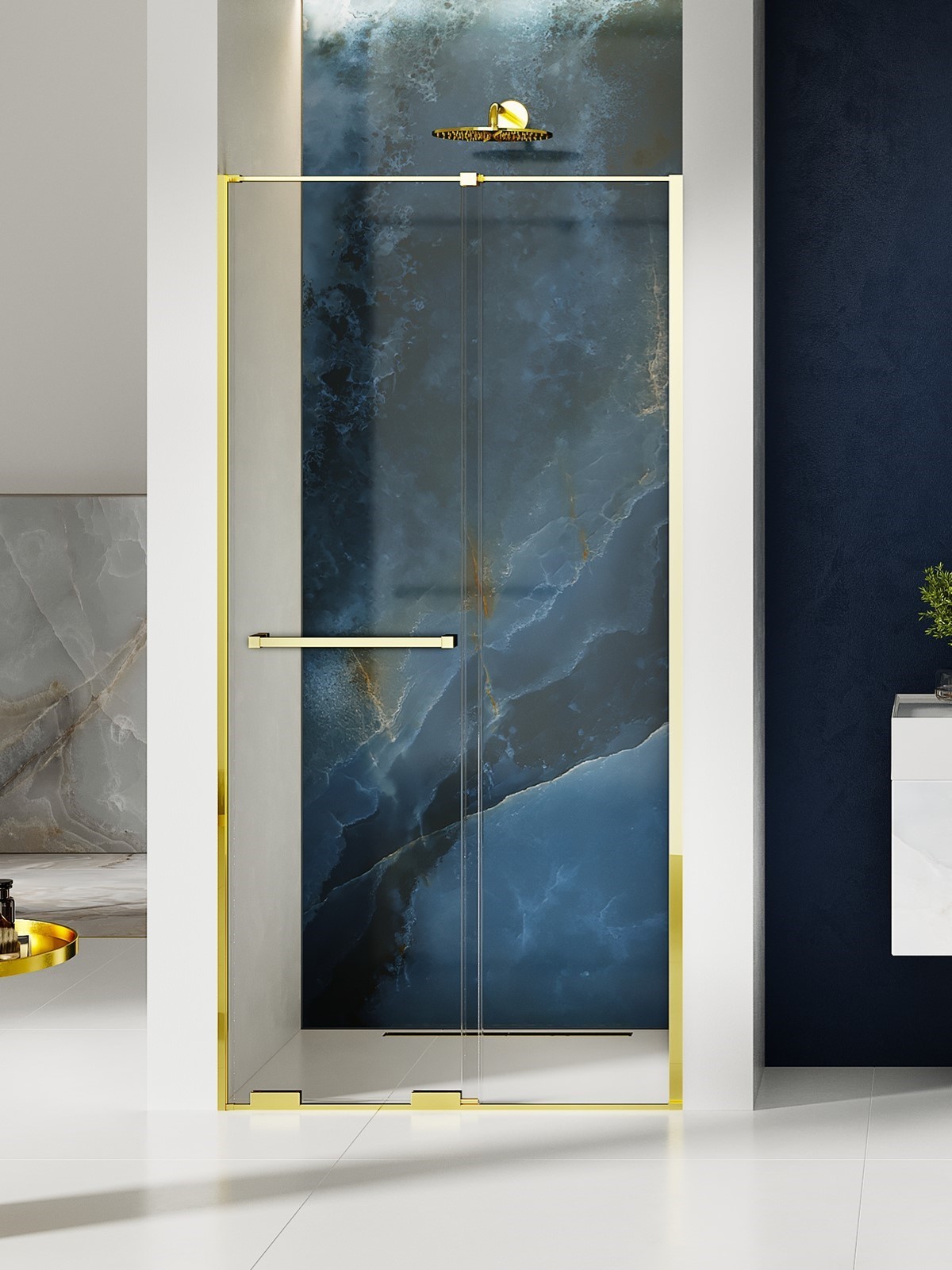 Darmowa Dostawa - Drzwi prysznicowe 100 cm rozsuwane złoty połysk/szkło przezroczyste New Trendy Smart Light Gold EXK6683