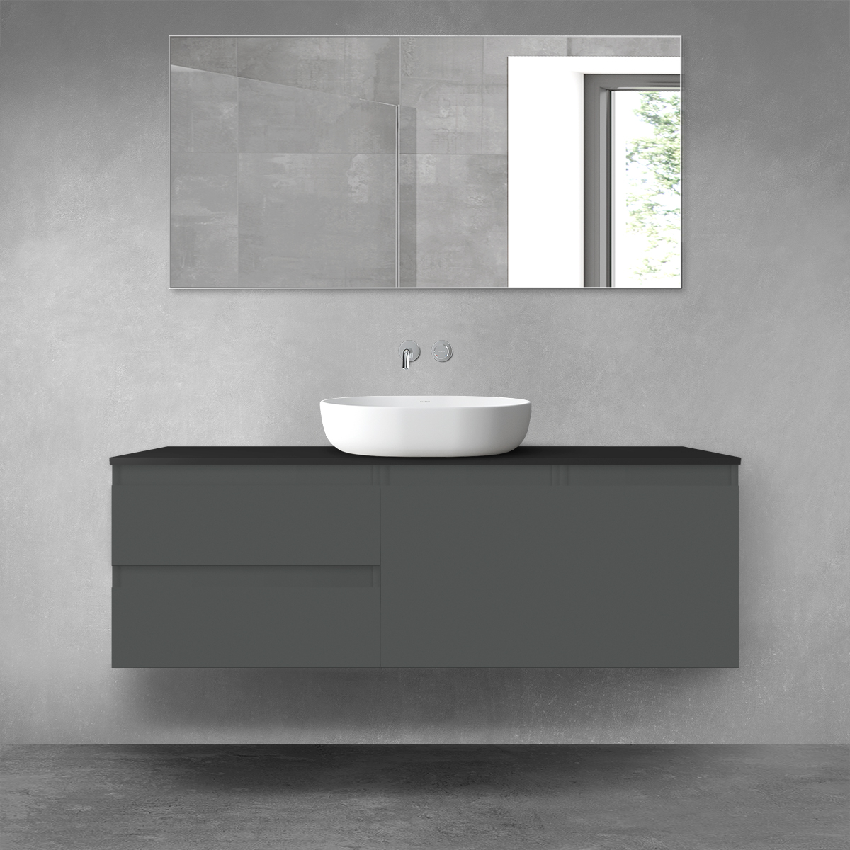 Darmowa Dostawa - Zestaw mebli łazienkowych 140x46.4x48.6 cm podumywalkowa wisząca czarna-grafitowa Oltens Vernal 68438400