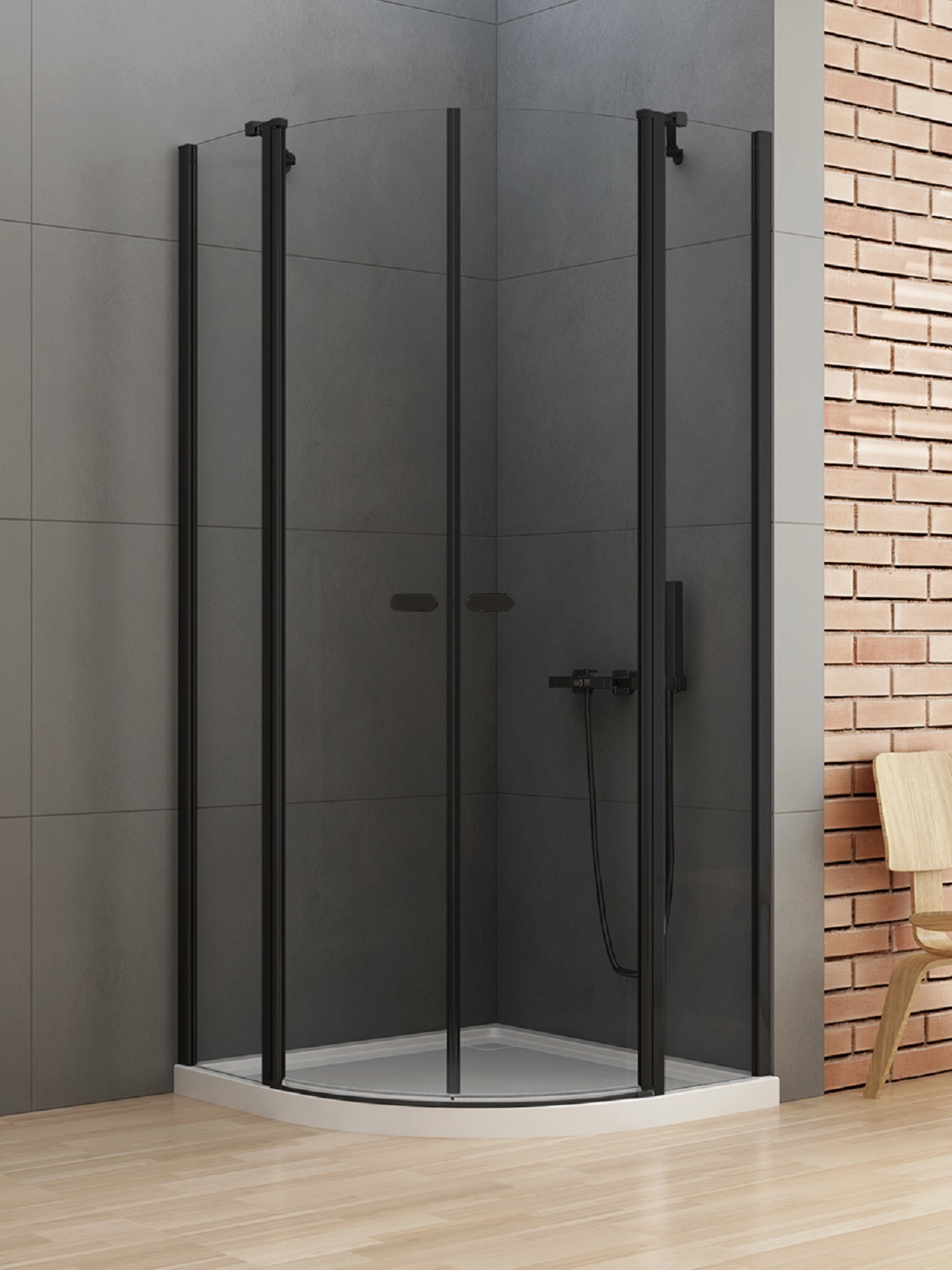 Darmowa Dostawa - Kabina prysznicowa 80x80 cm półokrągła czarny mat/szkło przezroczyste New Trendy New Soleo Black K0538