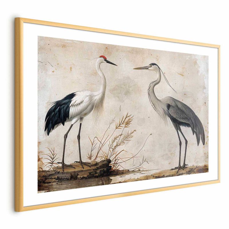 Plakat Artgeist Ptaki z ryciny 90x60 cm z ramą złotą 1 szt
