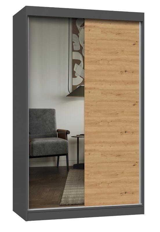 Szafa Przesuwna Topeshop Iga 120 Cm 1 Lustro Antracyt Dąb Artisan 61x120x200 cm 1 szt.