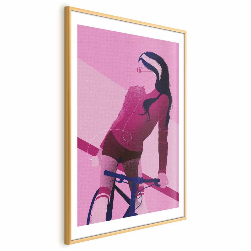 Plakat Artgeist Kobieta na rowerze 21x30 cm z ramą złotą 1 szt