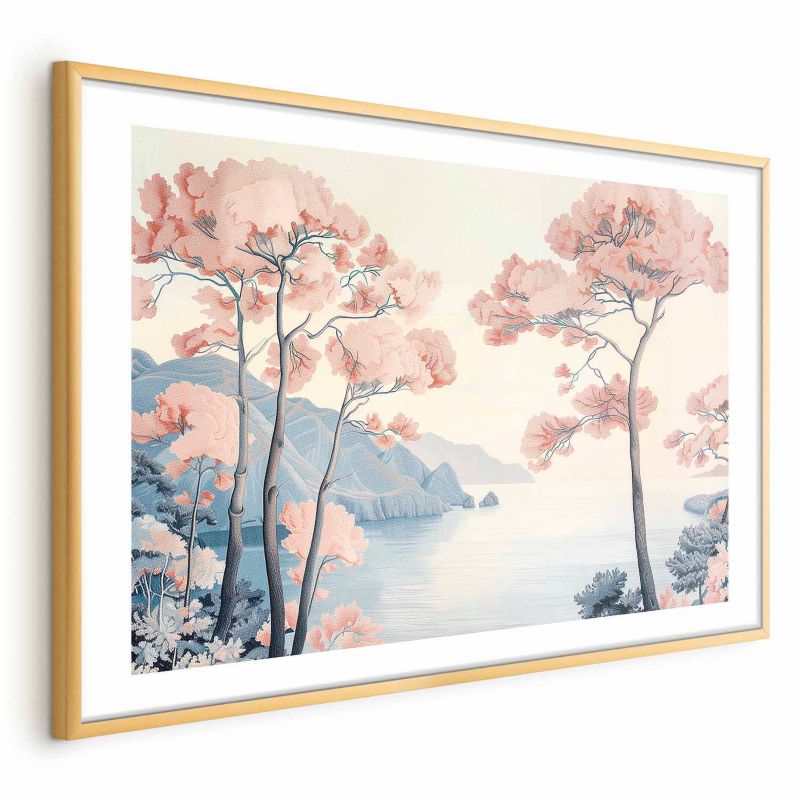 Plakat Artgeist Ocean i drzewa 90x60 cm z ramą złotą 1 szt