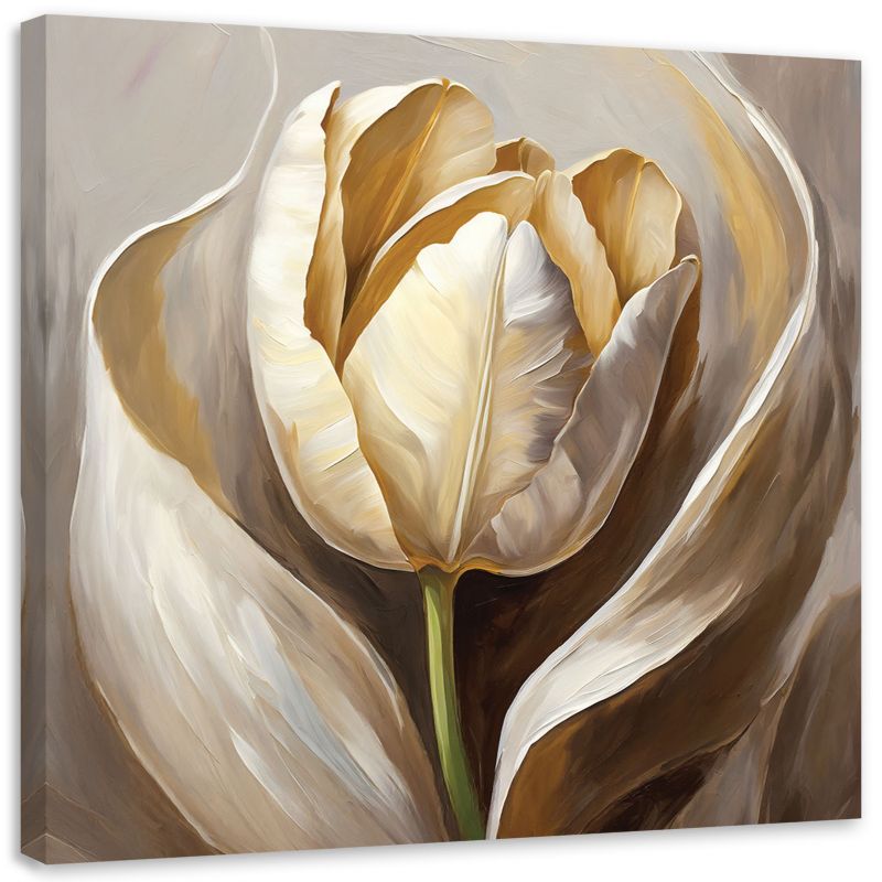 Obraz do salonu sypialni Feeby Beżowy Tulipan Kwiat jak ręcznie malowany 30x30 cm 1szt