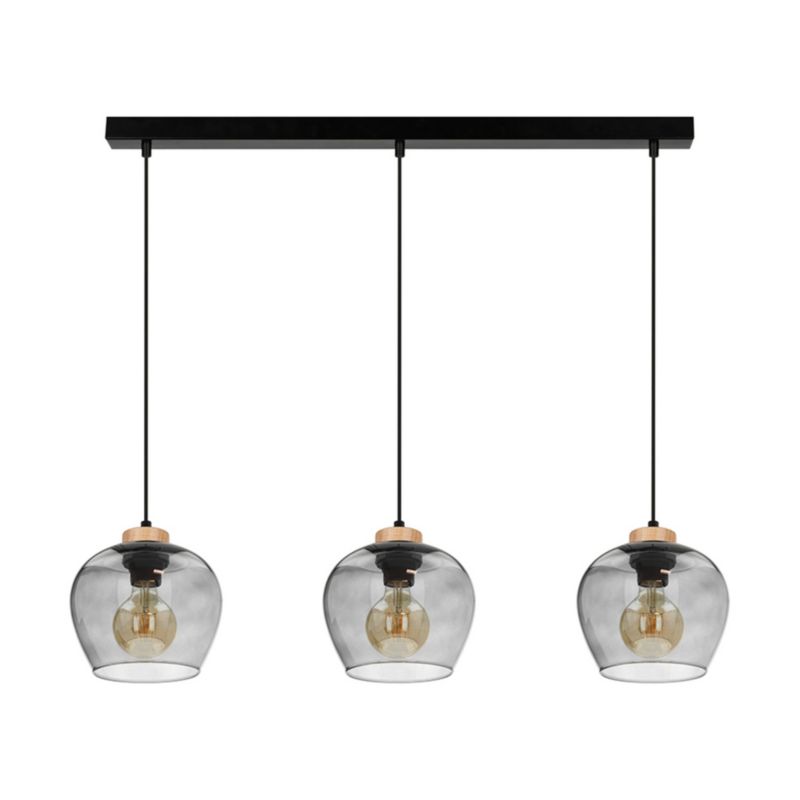 Drewniana Lampa Wisząca SPOT Light 3xE27 Max.60W Dąb Olejowany FSC z Czarnymi Detalami i Dymionym Szkłem, 1 szt.