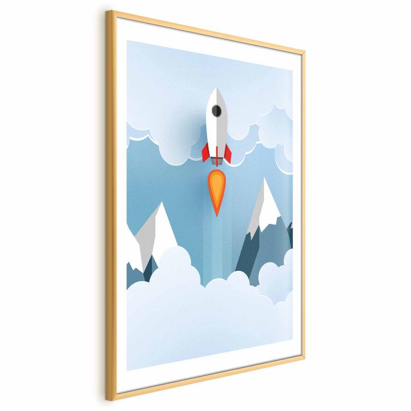 Plakat Artgeist Rakieta w chmurach 60x90 cm z ramą złotą 1 szt