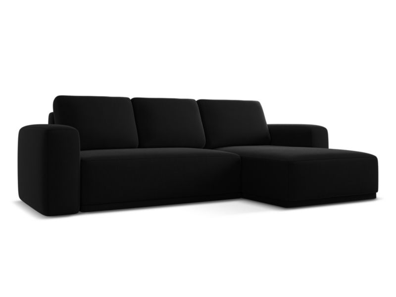 Narożnik prawostronny z funkcją spania Makamii Kaila z weluru 258x160 cm czarny 1 szt.