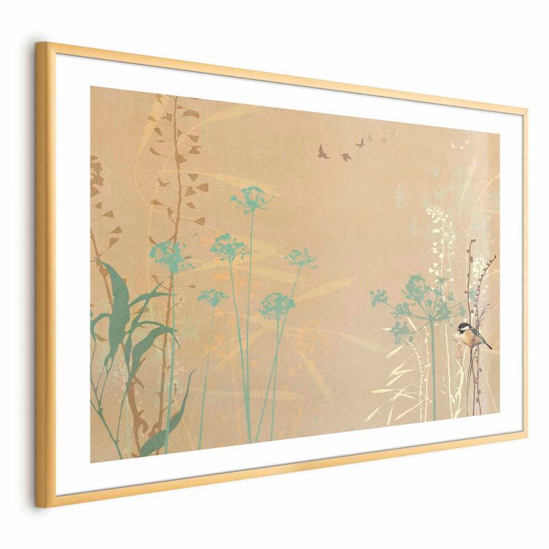 Plakat Artgeist Ptaszek na łące 60x40 cm z ramą złotą 1 szt