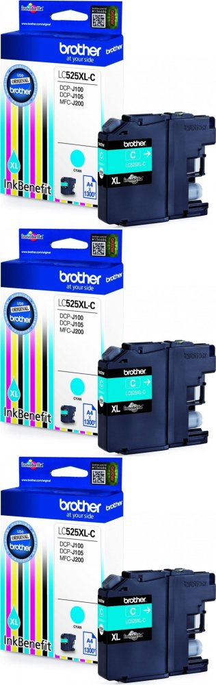 3x Tusz Brother (LC525XLC), 1300 stron, cyan (błękitny)