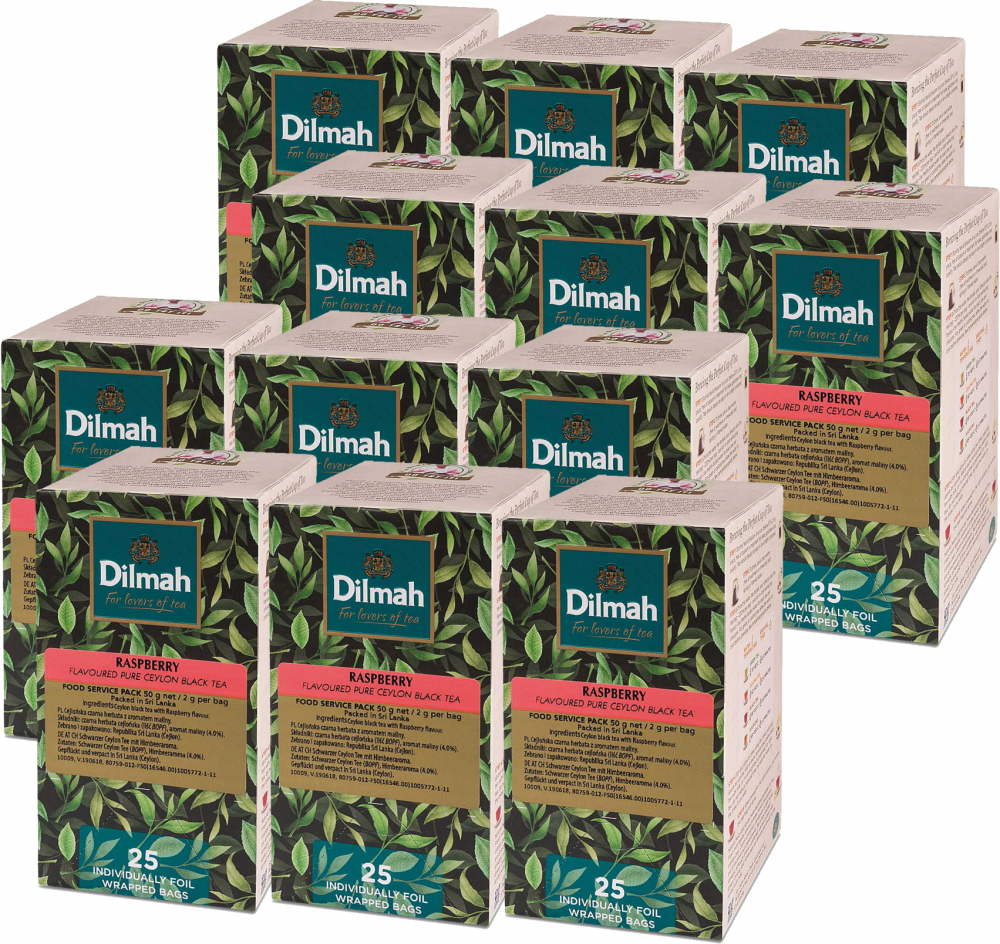12x Herbata czarna aromatyzowana w kopertach Dilmah, malina, 25 sztuk x 2g