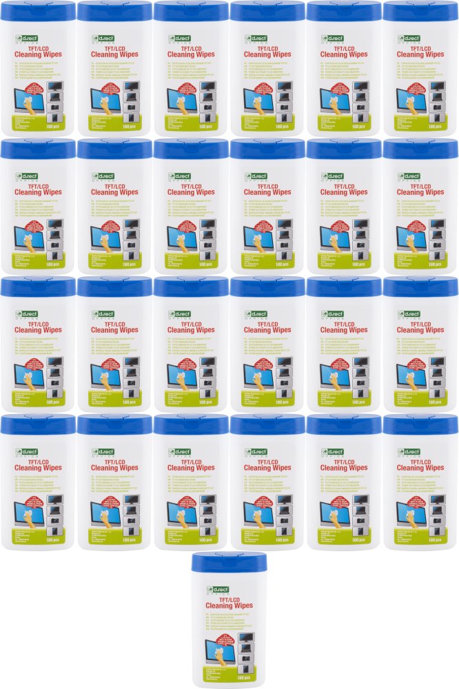 25x Chusteczki nawilżone do czyszczenia ekranów TFT/LCD D.Rect, tuba, 100 sztuk