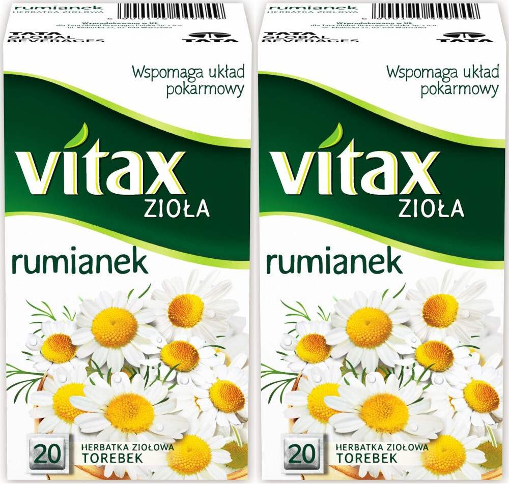 2x Herbata ziołowa w torebkach Vitax, rumianek, 20 sztuk x 1.5g