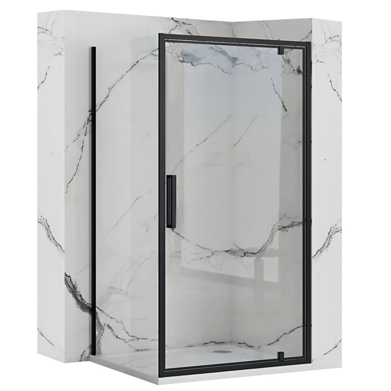Rea Rapid Swing kabina prysznicowa 80x90 cm prostokątna czarny półmat/szkło przezroczyste REA-K6408/REA-K6422 - Wysyłka w 24h