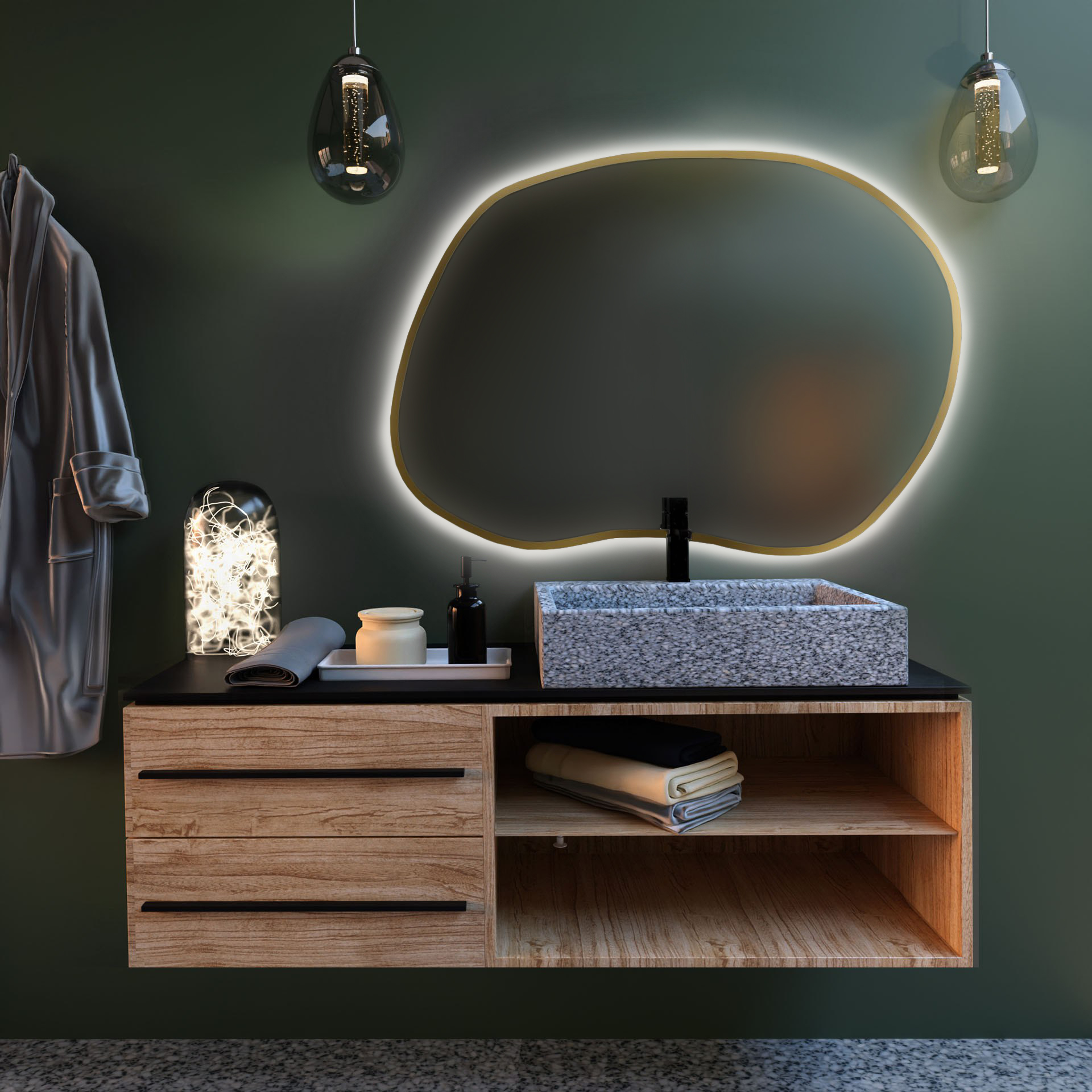 Baltica Design Bright Stain II lustro 50x36 cm złote barwa światła zimna z włącznikiem bezdotykowym