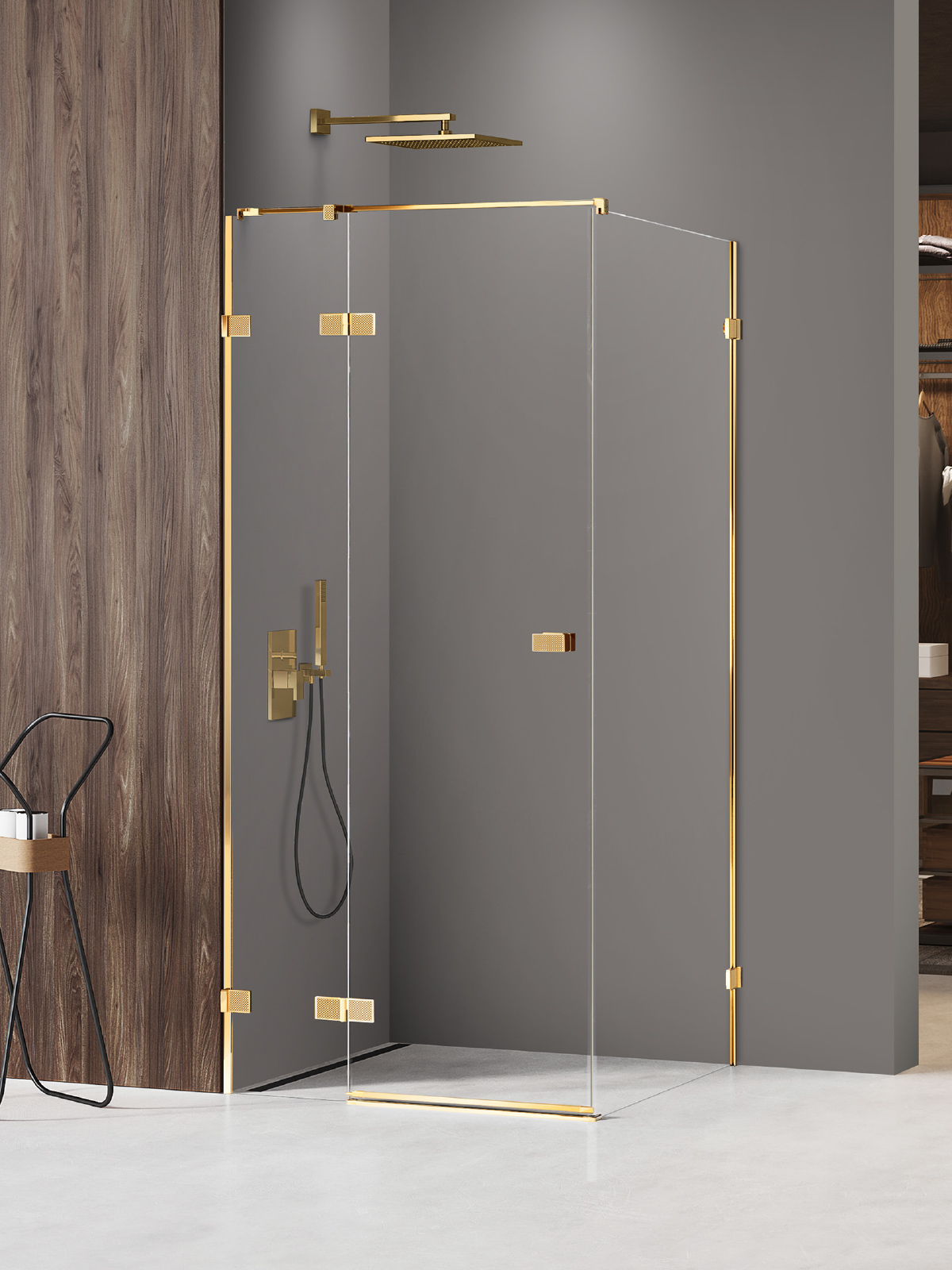New Trendy Avexa Gold Shine XR kabina prysznicowa 110x100 cm prostokątna prawa złoty połysk/szkło przezroczyste EXK-6801