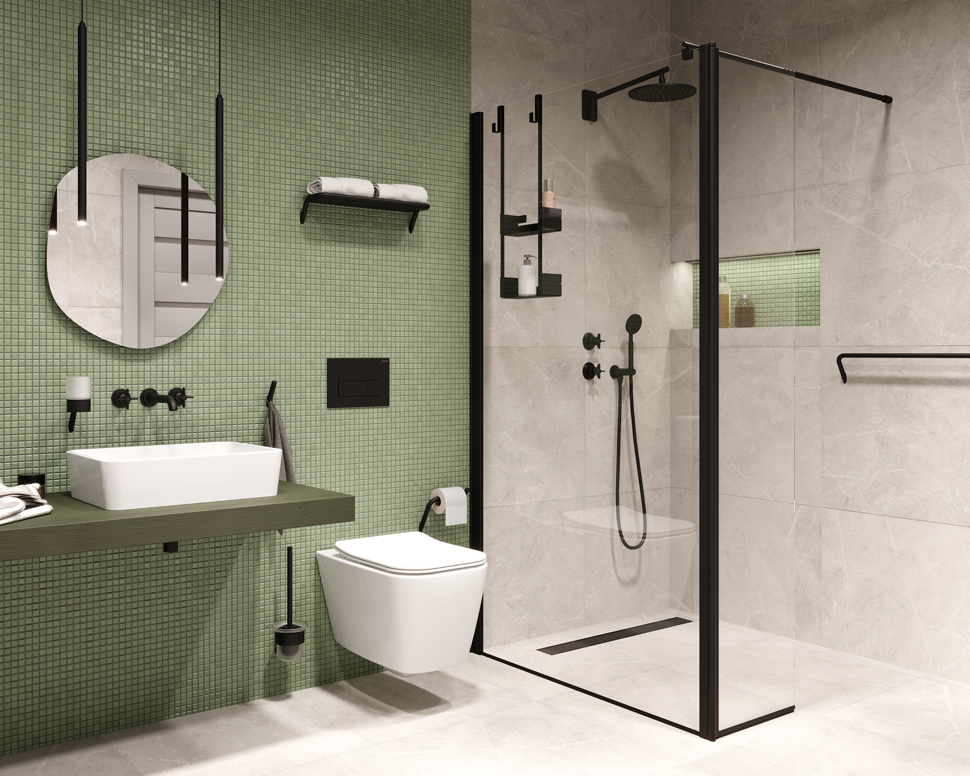 Deante Kerria Plus Nero Walk-In ścianka prysznicowa 110 cm wolnostojąca czarny mat/szkło przezroczyste KTSN31P - Wysyłka w 24h