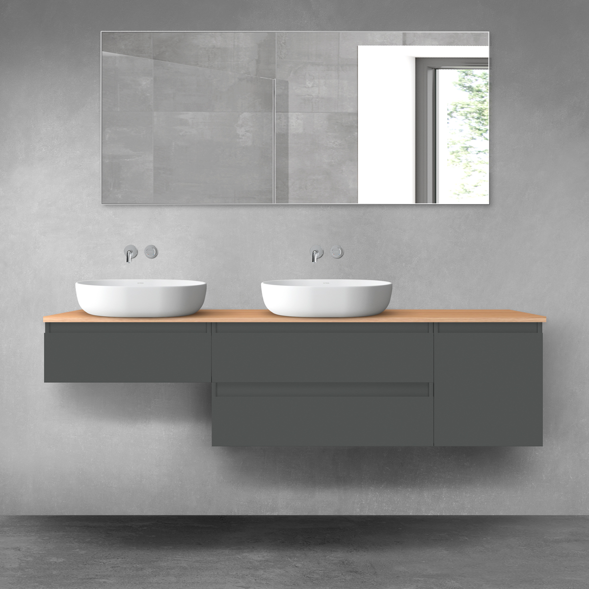 Oltens Vernal zestaw mebli łazienkowych 180 cm z blatem grafit mat/dąb 68523400 - Wysyłka w 24h