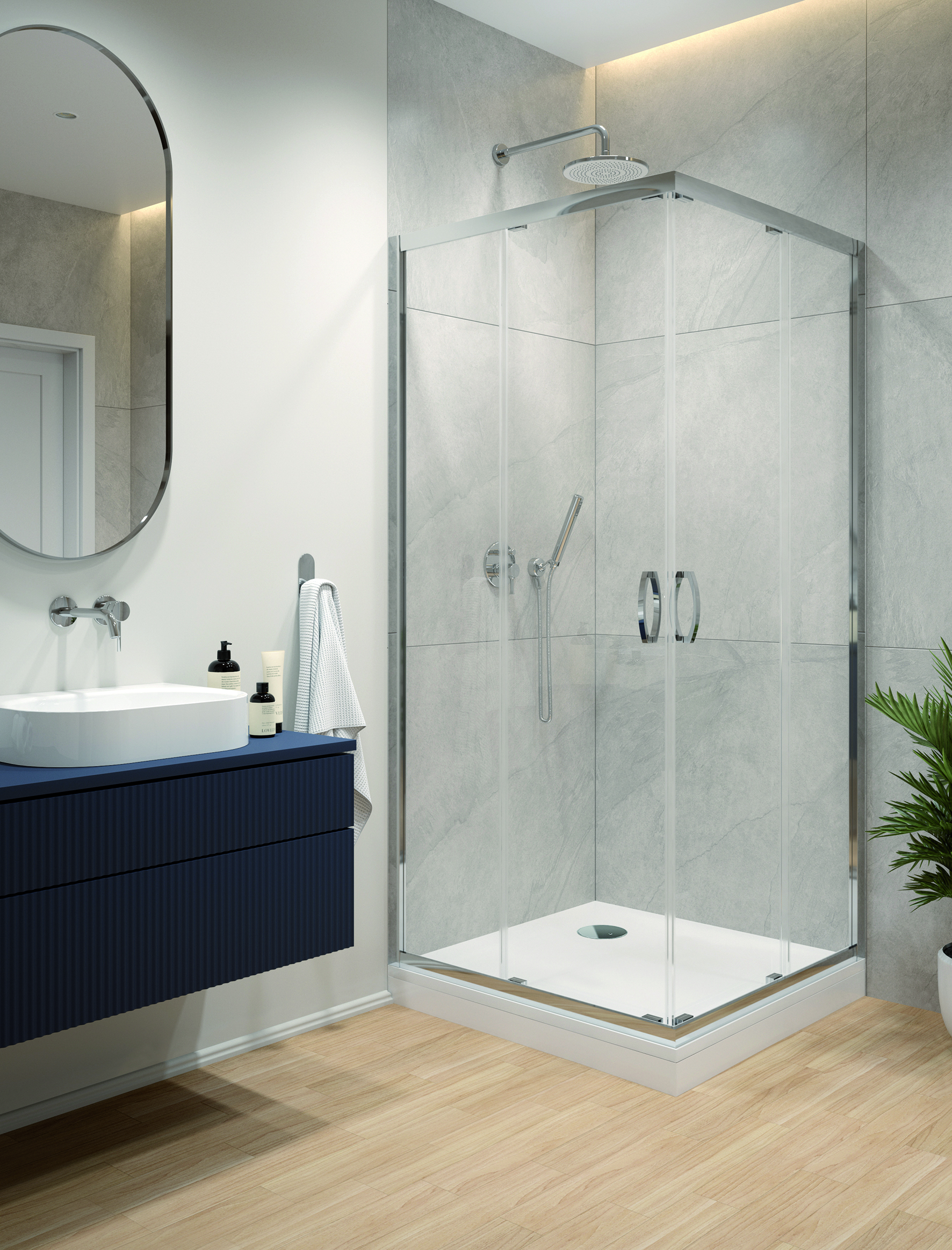 Sanplast Fris kabina z brodzikiem 90x90 cm kwadratowa srebrny połysk/szkło przezroczyste 602-330-3060-38-400