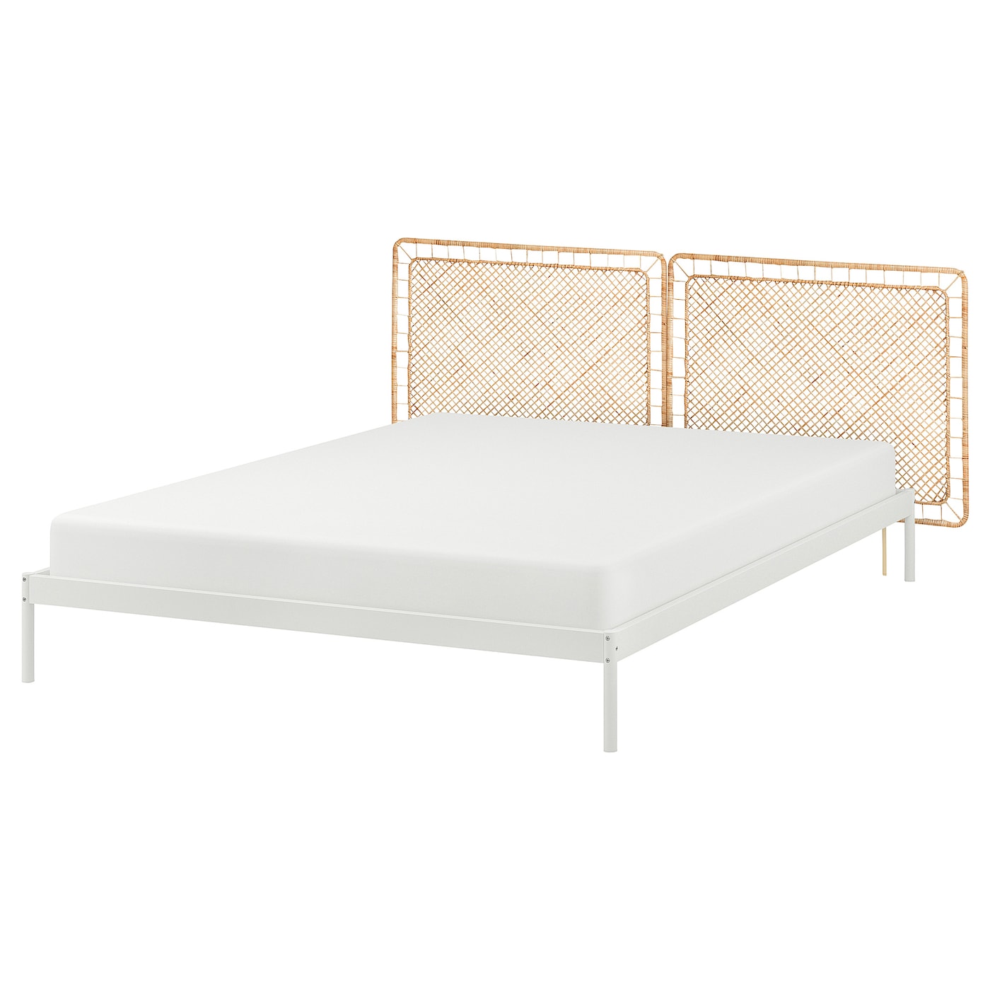 IKEA VEVELSTAD rama łóżka z 2 zagłówkami, wykonano ręcznie rattan, 160x200 cm