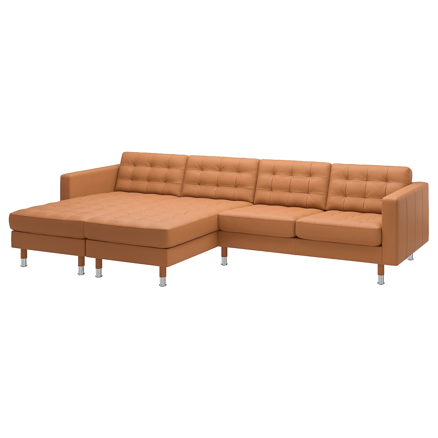 IKEA LANDSKRONA sofa 4 osobowa z szezlongiem, Grann/Bomstad złoto-brązowy/metal, Szerokość: 320 cm