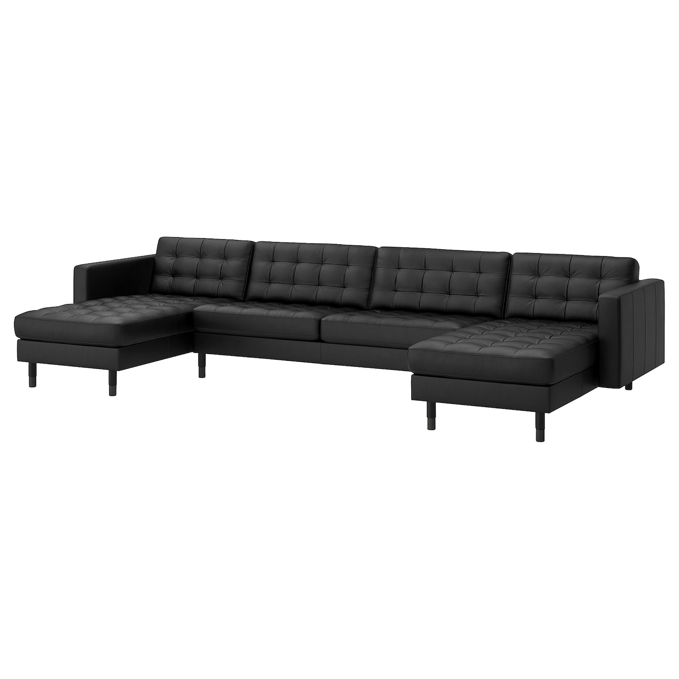 IKEA LANDSKRONA Sofa 5-osobowa z szezlongami, Grann/Bomstad czarny/drewno/czarny, Głębokość siedziska: 61 cm