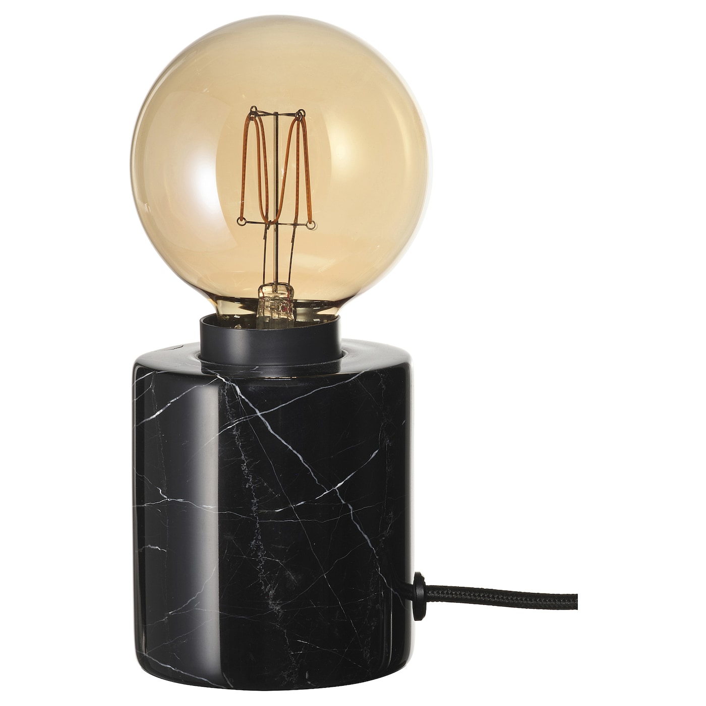 IKEA MARKFROST / MOLNART lampa stołowa z żarówką, marmur czarny/kula brązowe szkło przezroczyste