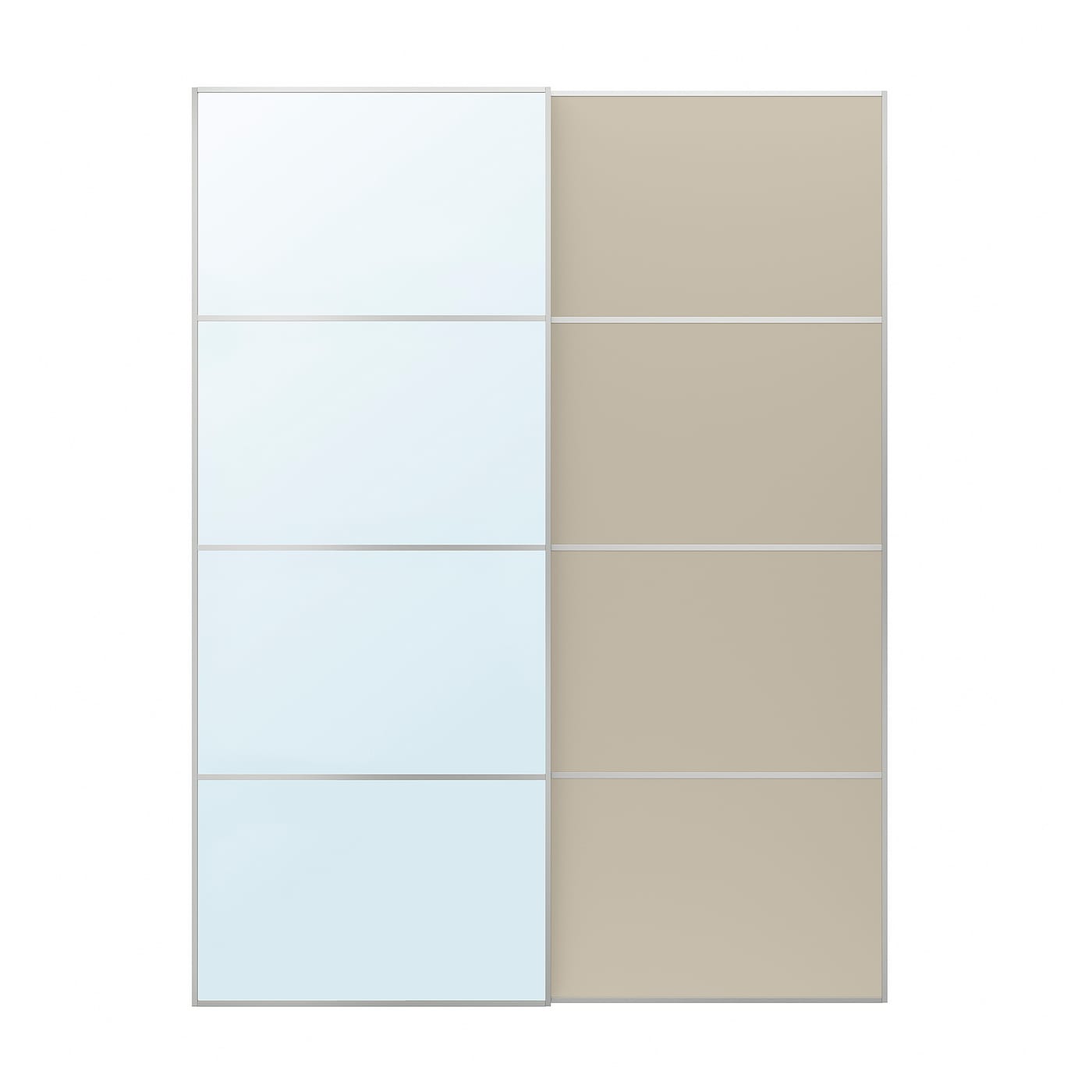 IKEA AULI / MEHAMN Drzwi przesuwne, aluminium lustro/2str szarobeżowy, 150x201 cm