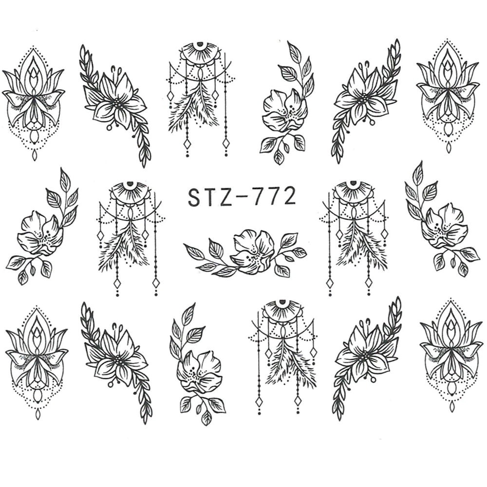 Naklejki wodne do paznokci ornamenty kwiaty STZ-772