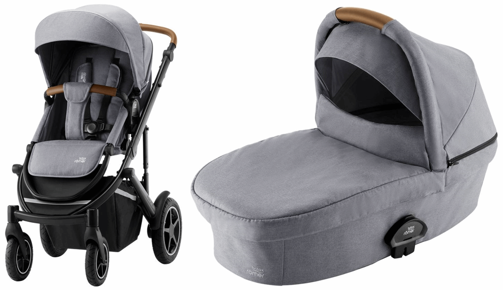 Britax Romer, Smile 3 Komfort Plus - wózek głęboko-spacerowy z fotelikiem Baby-Safe 3 i-Size i bazą Flex Base iSense-Frost Grey-Frost Grey