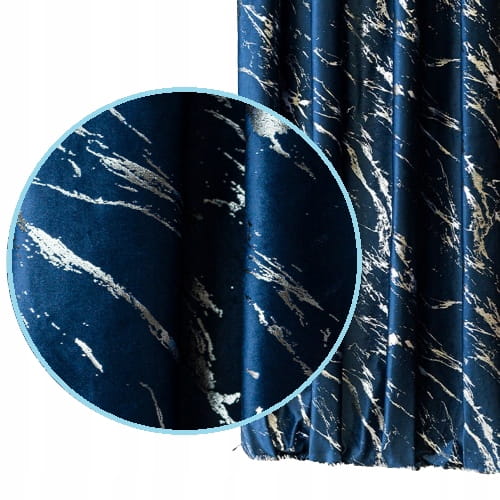 Zasłona velvetowa marmur granatowa ze srebrnym nadrukiem 210x140 przelotki