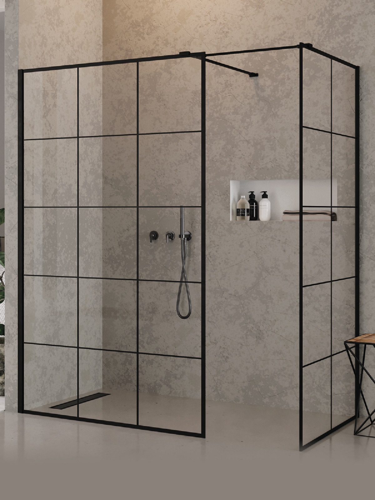 Darmowa Dostawa - Kabina prysznicowa walk-in 120x120 cm kwadratowa czarny mat/szkło ze wzorem New Trendy New Modus Black EXK5643
