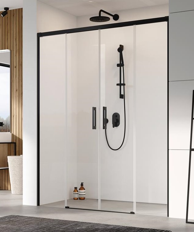 Darmowa Dostawa - Drzwi prysznicowe 42 cm rozsuwane czarny mat/szkło przezroczyste Radaway Idea 8 Black DWD 103804205401