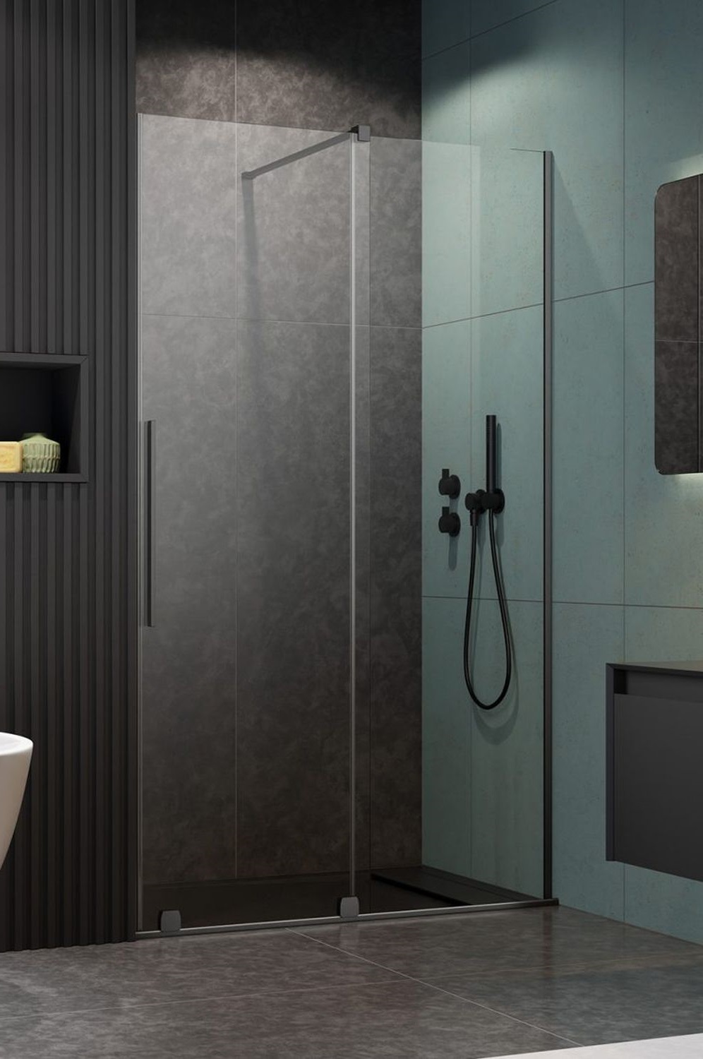 Darmowa Dostawa - Drzwi prysznicowe 57.2 cm rozsuwane Radaway Furo Brushed Gunmetal DWJ 101075729201R