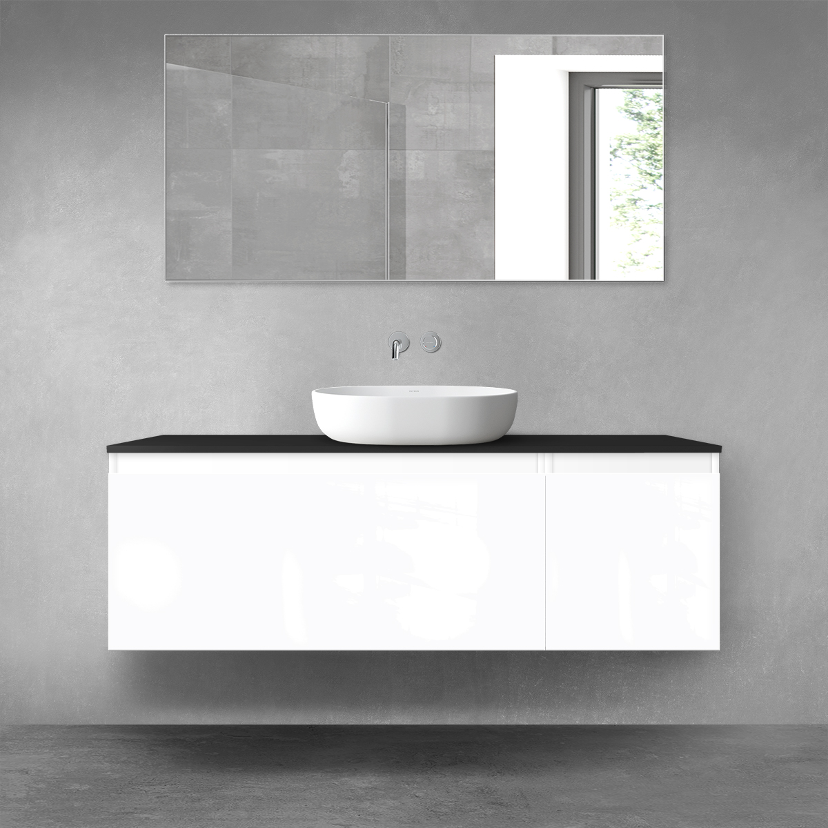 Darmowa Dostawa - Zestaw mebli łazienkowych 140x46.4x48.6 cm podumywalkowa wisząca biała-czarna Oltens Vernal 68316000