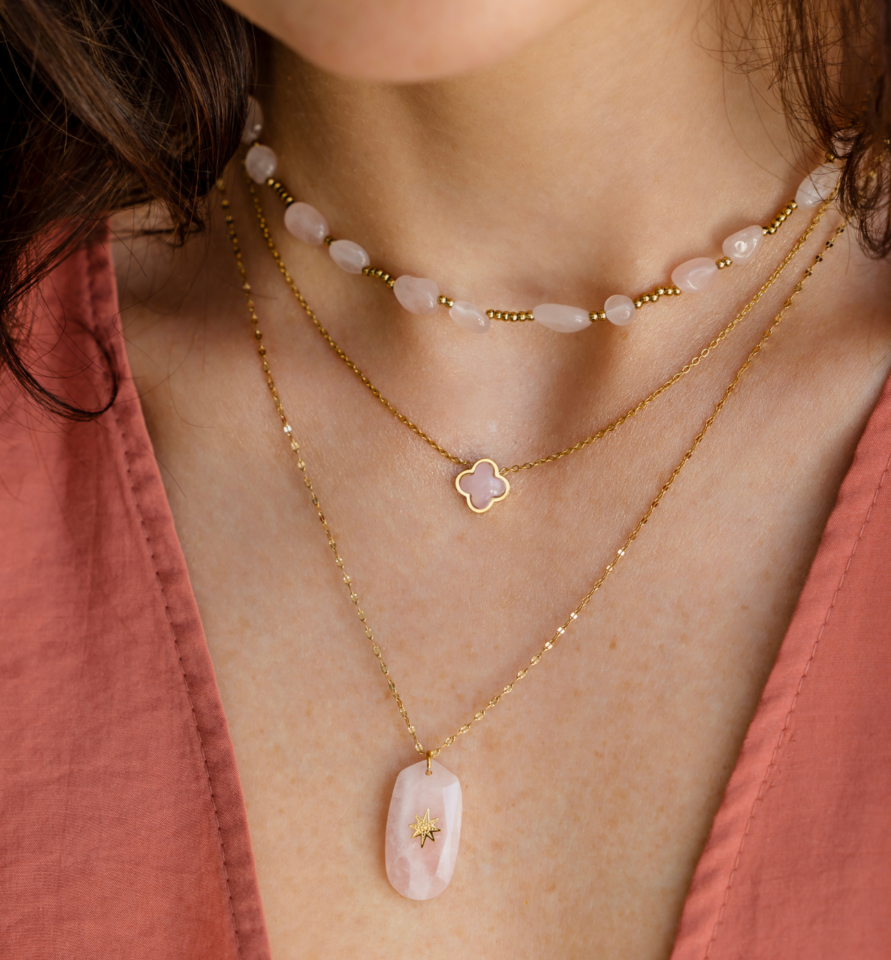 Zestaw naszyjników z kwarcem różowym Pink Quartz Z0228