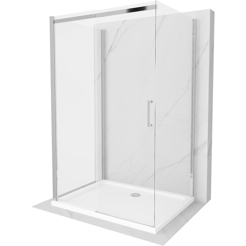 Kabina prysznicowa Mexen Omega 3-ścienna rozsuwana 100 x 90 cm transparent chrom + brodzik Flat