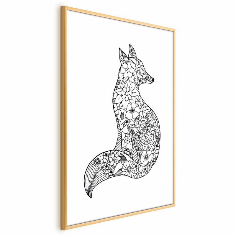 Plakat Artgeist Lis w kwiaty 40x60 cm z ramą złotą 1 szt